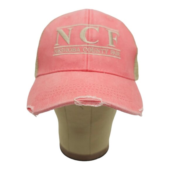 Neshoba County Fair NCF Distressed Mesh Snapback Cap Trucker Baseball Hat Coral - Picture 9 of 13
